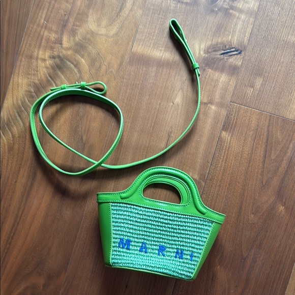 MARNI Tropicalia Logi Embroidered Woven Micro Tote / Bag Green - Picture 1 of 8